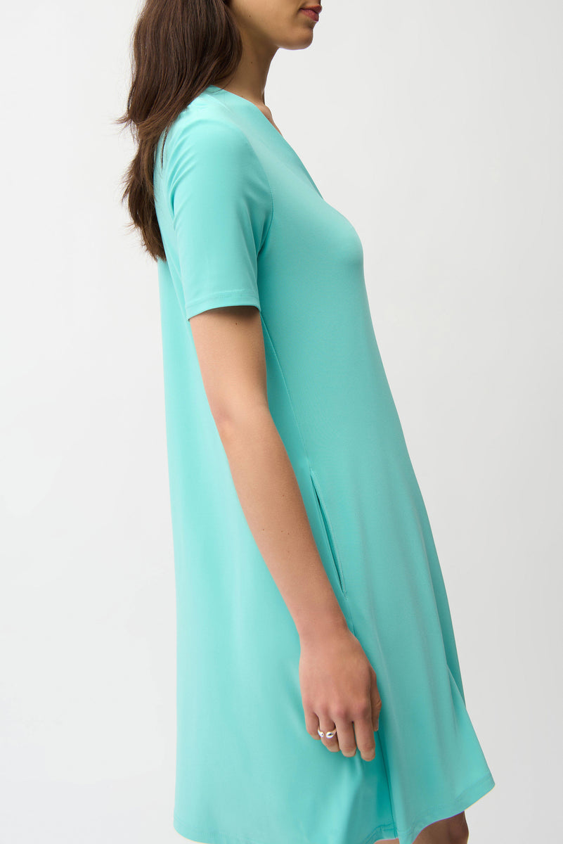 JOSEPH RIBKOFF 261210 SILKY KNIT A-LINE DRESS WITH OVERLAPPING V