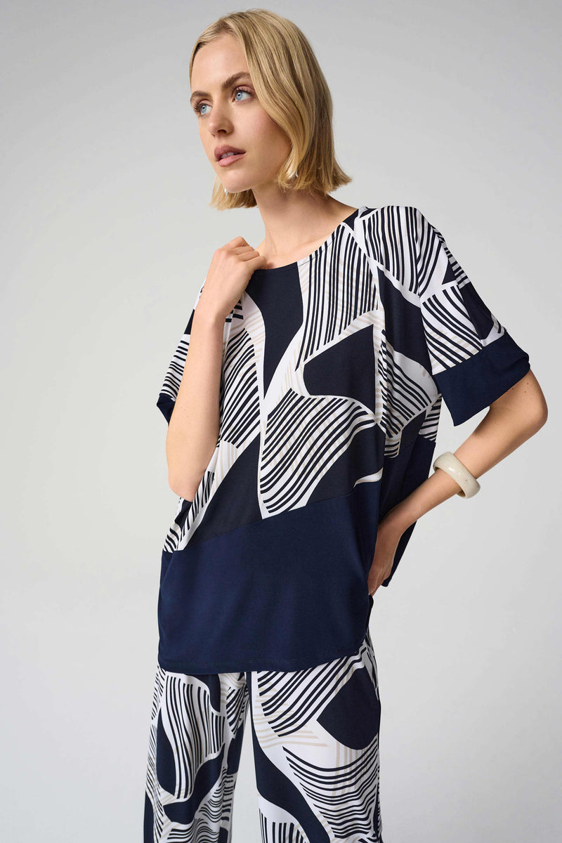 JOSEPH RIBKOFF 261283 Silky Knit Geometric Print Asymmetrical
