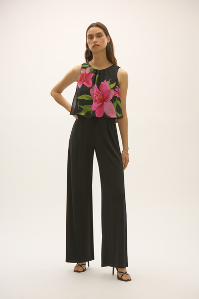 Joseph Ribkoff 242704 Silky Knit and Floral Chiffon Wide Leg Jumpsuit