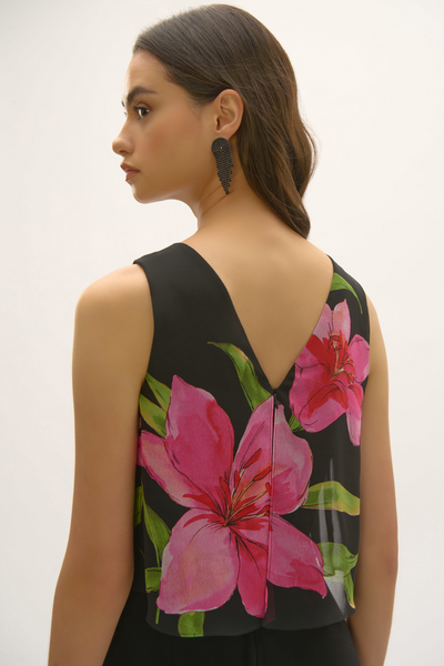 Joseph Ribkoff 242704 Silky Knit and Floral Chiffon Wide Leg Jumpsuit