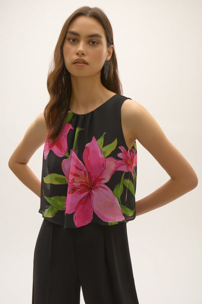 Joseph Ribkoff 242704 Silky Knit and Floral Chiffon Wide Leg Jumpsuit