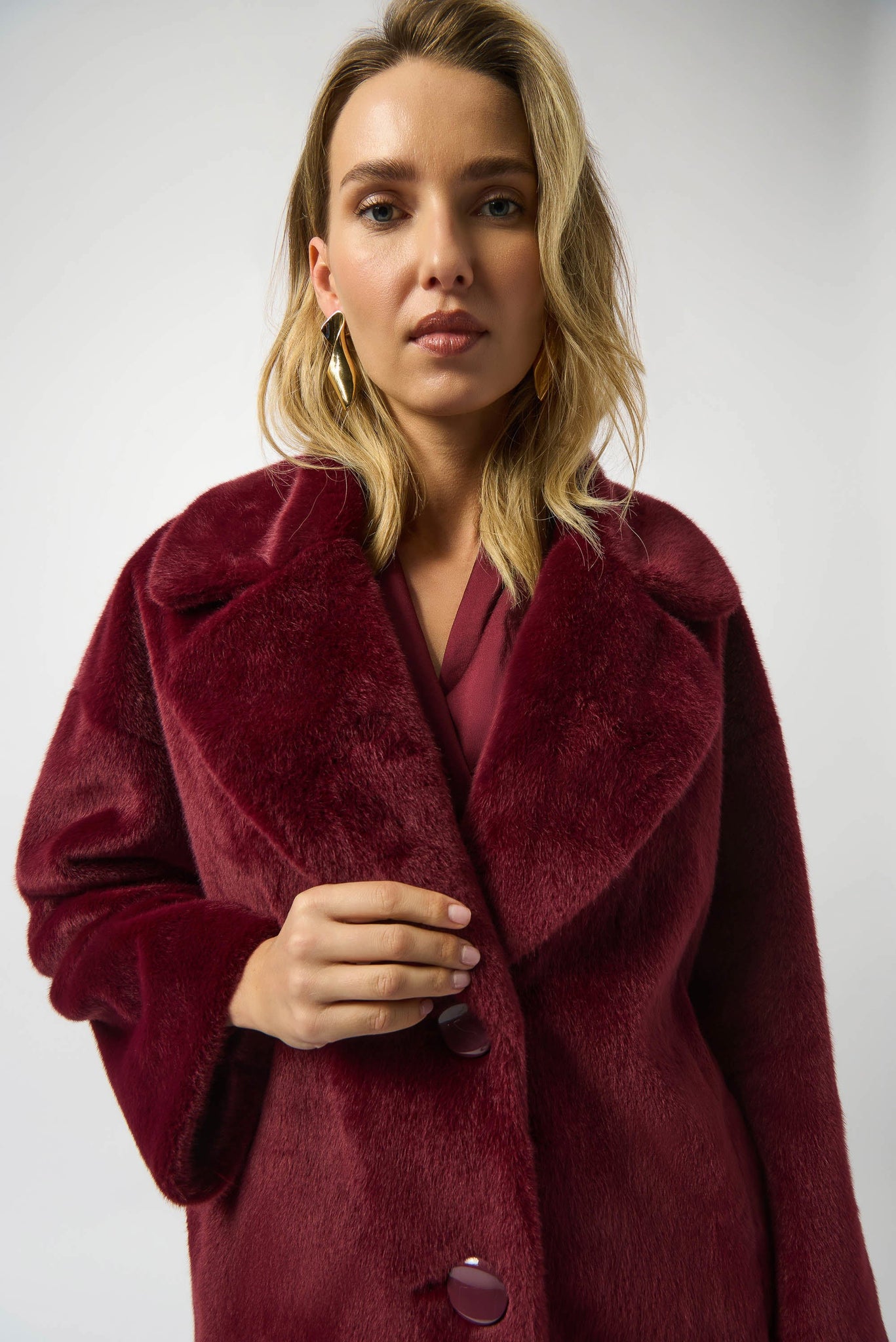 JOSEPH RIBKOFF 253902 FAUX FUR STRAIGHT COAT 2 COLOURS