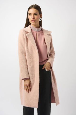 JOSEPH RIBKOFF 253923 FEATHER YARN AND FAUX FUR SWEATER COAT