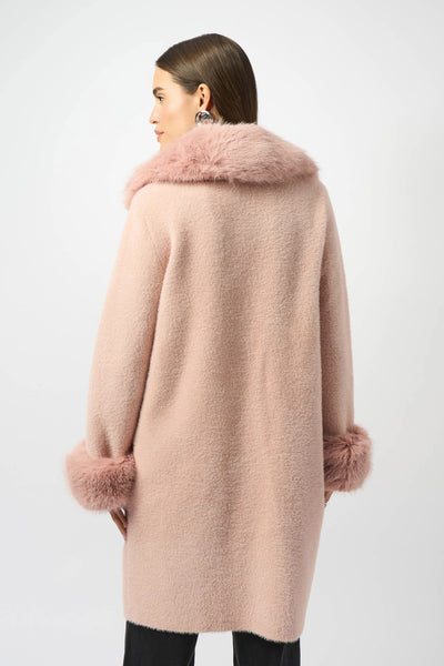 JOSEPH RIBKOFF 253923 FEATHER YARN AND FAUX FUR SWEATER COAT
