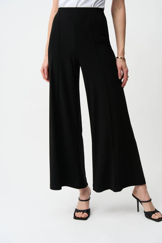 JOSEPH RIBKOFF 251017S26 SILKY KNIT PULL-ON WIDE LEG PANTS- BLACK AND MIDNIGHT