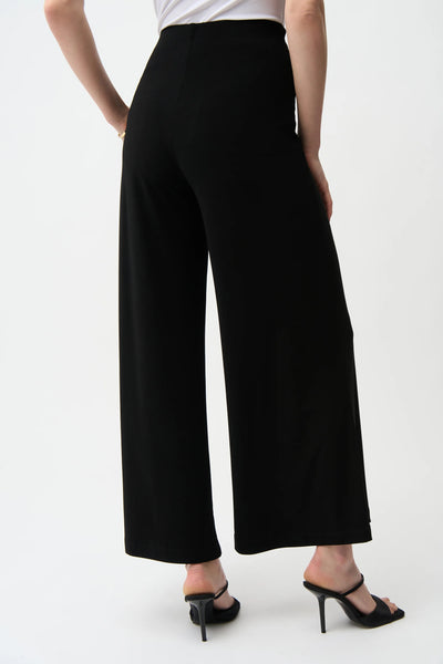 JOSEPH RIBKOFF 251017S26 SILKY KNIT PULL-ON WIDE LEG PANTS- BLACK AND MIDNIGHT