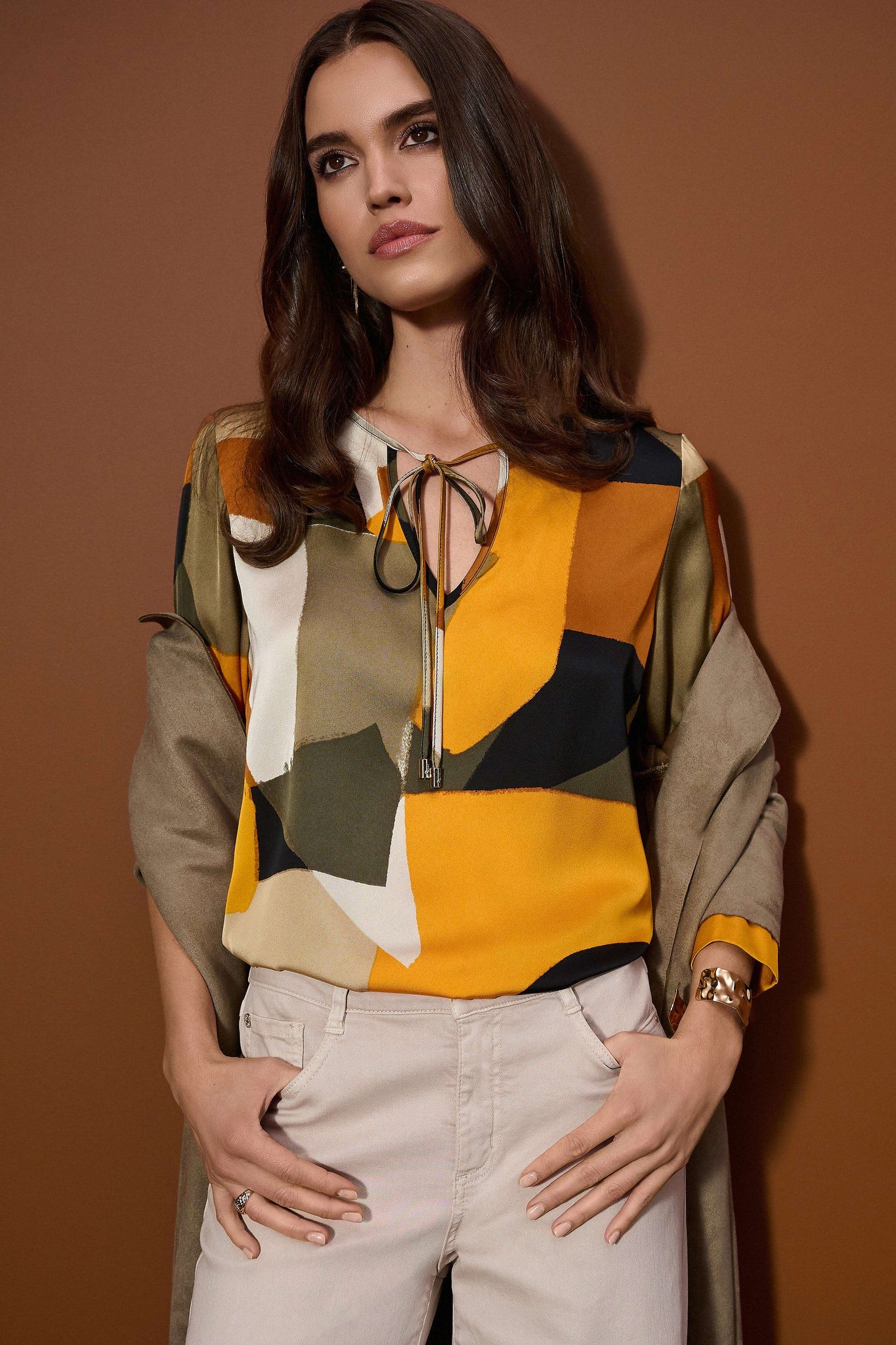 JOSEPH RIBKOFF 253011 RECYCLED SATIN ABSTRACT PRINT STRAIGHT TUNIC