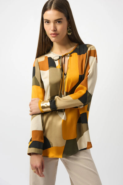 JOSEPH RIBKOFF 253011 RECYCLED SATIN ABSTRACT PRINT STRAIGHT TUNIC