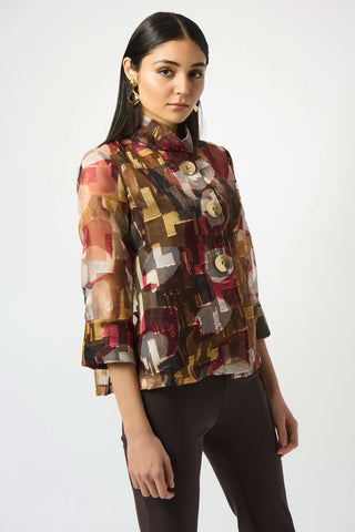 JOSEPH RIBKOFF 253163 ORGANZA ABSTRACT PRINT TWO-PIECE TRAPEZE JACKET
