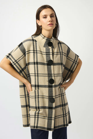 JOSEPH RIBKOFF 253903 JACQUARD SWEATER KNIT PLAID PONCHO