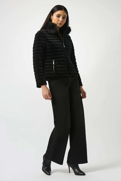 JOSEPH RIBKOFF 253928  STRETCH VELVET PUFFER JACKET WITH FAUX FUR COLLAR