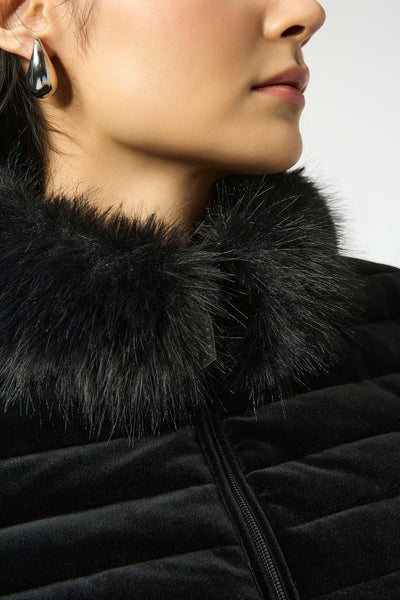 JOSEPH RIBKOFF 253928  STRETCH VELVET PUFFER JACKET WITH FAUX FUR COLLAR