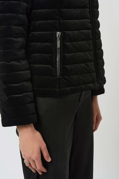 JOSEPH RIBKOFF 253928  STRETCH VELVET PUFFER JACKET WITH FAUX FUR COLLAR