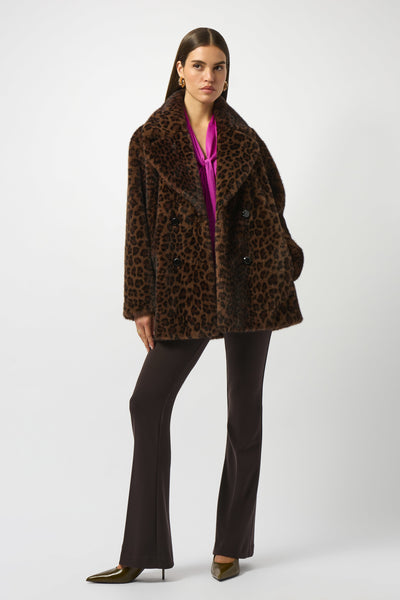 JOSEPH RIBKOFF 253937 FAUX FUR LEOPARD DOUBLE-BREASTED COAT