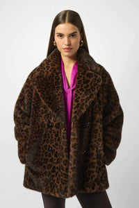 JOSEPH RIBKOFF 253937 FAUX FUR LEOPARD DOUBLE-BREASTED COAT