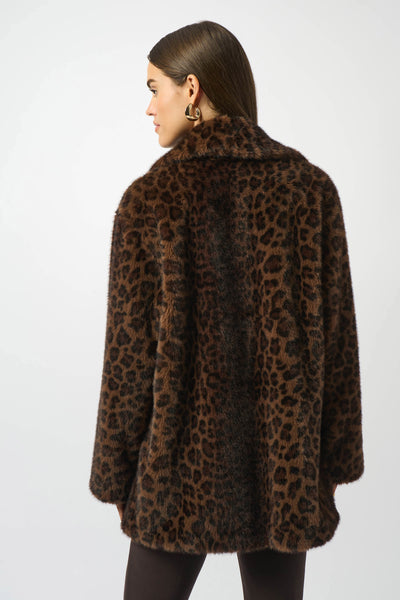JOSEPH RIBKOFF 253937 FAUX FUR LEOPARD DOUBLE-BREASTED COAT