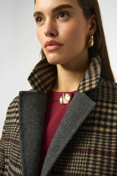 JOSEPH RIBKOFF 253946 WOOL BLEND PLAID DOUBLE-FACED COAT