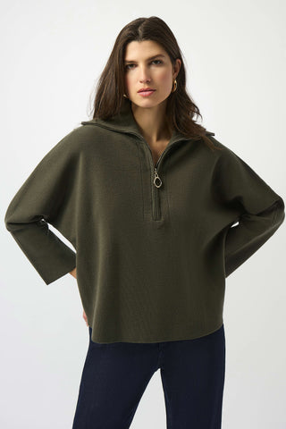 JOSEPH RIBKOFF 253963 SWEATER KNIT BOXY PULLOVER WITH ZIPPED COLLAR 2 COLOURS