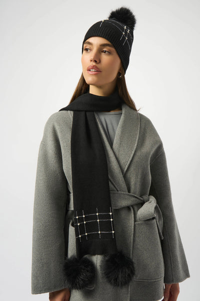 JOSEPH RIBKOFF 253970 KNITTED FAUX FUR POM POM SCARF