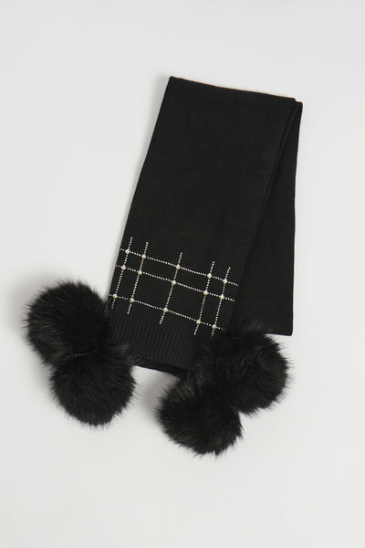 JOSEPH RIBKOFF 253970 KNITTED FAUX FUR POM POM SCARF