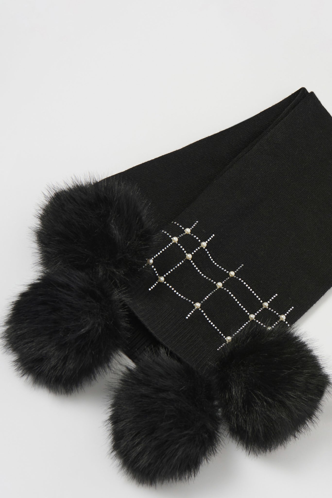 JOSEPH RIBKOFF 253970 KNITTED FAUX FUR POM POM SCARF