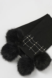 JOSEPH RIBKOFF 253970 KNITTED FAUX FUR POM POM SCARF