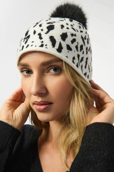 JOSEPH RIBKOFF 253971 KNITTED ANIMAL PRINT POM POM HAT