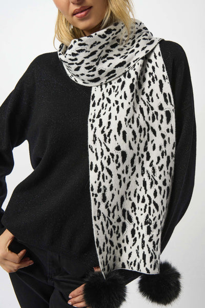 JOSEPH RIBKOFF 253972 KNITTED ANIMAL PRINT POM POM SCARF