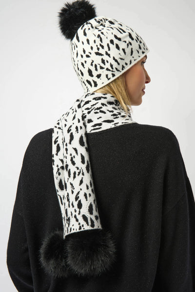 JOSEPH RIBKOFF 253972 KNITTED ANIMAL PRINT POM POM SCARF