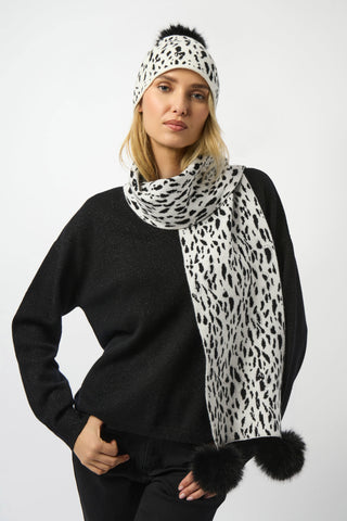 JOSEPH RIBKOFF 253972 KNITTED ANIMAL PRINT POM POM SCARF
