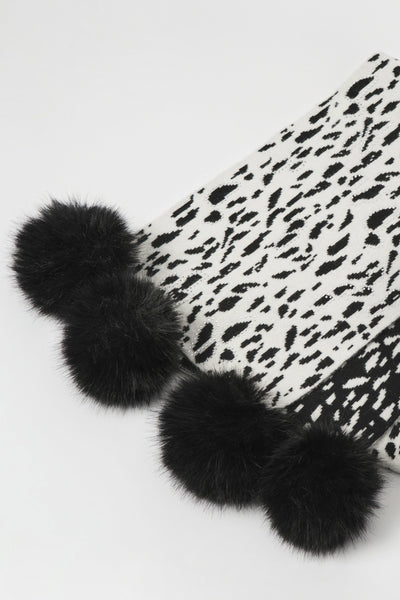 JOSEPH RIBKOFF 253972 KNITTED ANIMAL PRINT POM POM SCARF