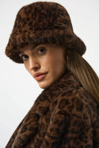 JOSEPH RIBKOFF 253975X FAUX FUR LEOPARD PRINT BUCKET HAT