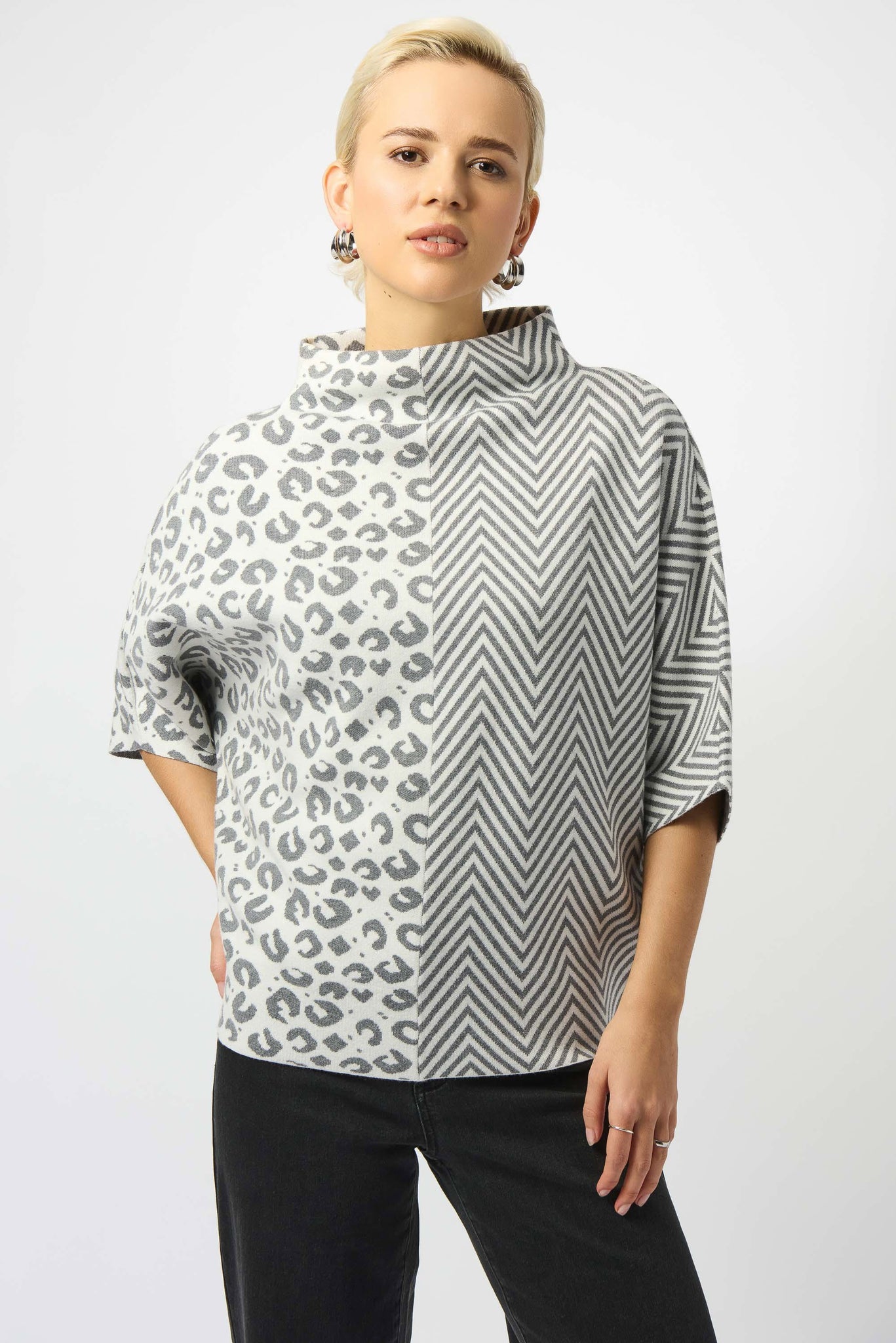 JOSEPH RIBKOFF 253981 JACQUARD KNIT MIXED PRINT BOXY SWEATER