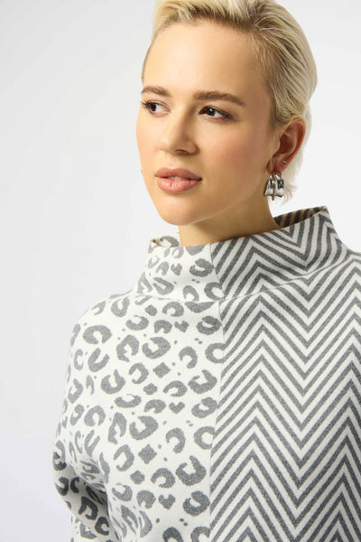 JOSEPH RIBKOFF 253981 JACQUARD KNIT MIXED PRINT BOXY SWEATER