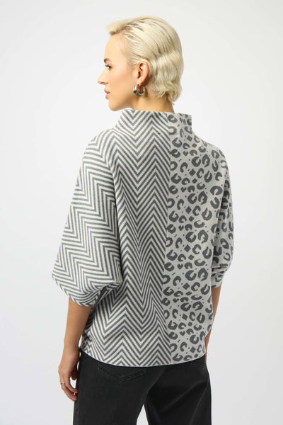 JOSEPH RIBKOFF 253981 JACQUARD KNIT MIXED PRINT BOXY SWEATER