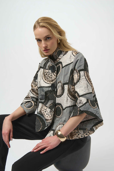 JOSEPH RIBKOFF 254003 ABSTRACT JACQUARD TRAPEEZE JACKET