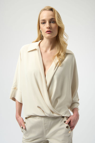 JOSEPH RIBKOFF 254031 WOVEN TWILL BOXY WRAP TOP