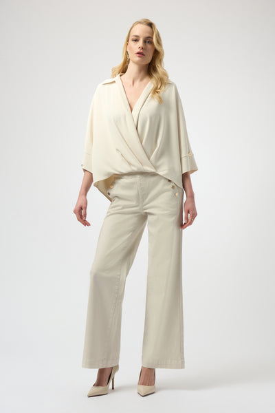 JOSEPH RIBKOFF 254031 WOVEN TWILL BOXY WRAP TOP
