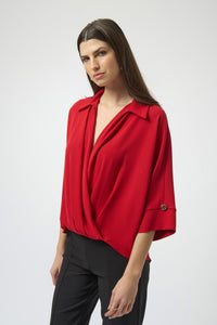 JOSEPH RIBKOFF 254031 WOVEN TWILL BOXY WRAP TOP