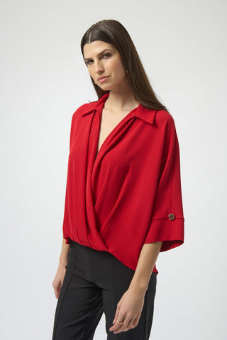 JOSEPH RIBKOFF 254031 WOVEN TWILL BOXY WRAP TOP