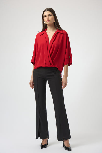 JOSEPH RIBKOFF 254031 WOVEN TWILL BOXY WRAP TOP