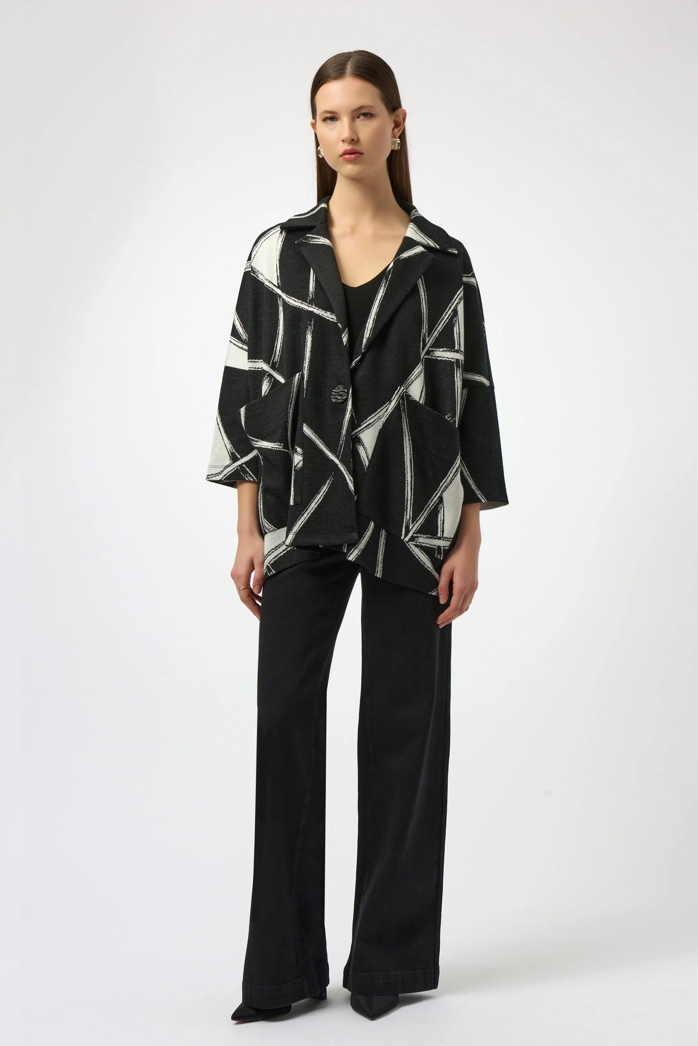 JOSEPH RIBKOFF 254039 JACQUARD KNIT ABSTRACT PRINT BOXY COAT