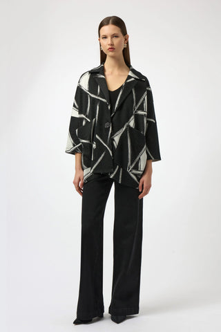 JOSEPH RIBKOFF 254039 JACQUARD KNIT ABSTRACT PRINT BOXY COAT