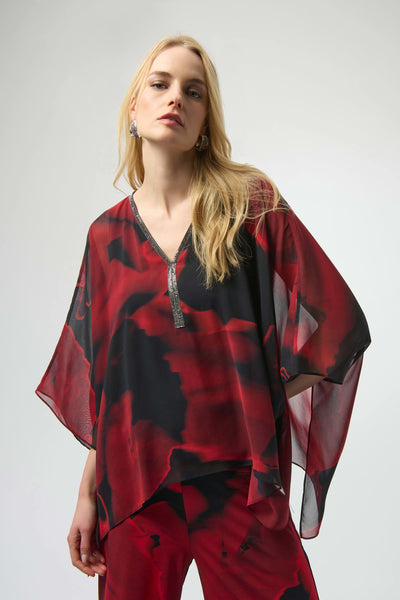 JOSEPH RIBKOFF 254090 RECYCLED CHIFFON ABSTRACT PRINT PONCHO TOP