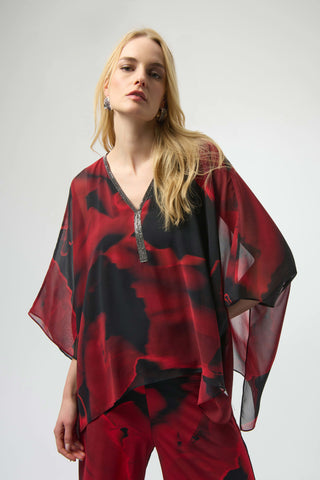 JOSEPH RIBKOFF 254090 RECYCLED CHIFFON ABSTRACT PRINT PONCHO TOP