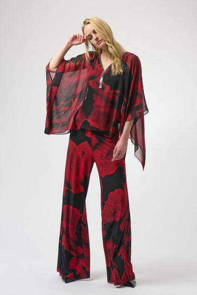 JOSEPH RIBKOFF 254090 RECYCLED CHIFFON ABSTRACT PRINT PONCHO TOP