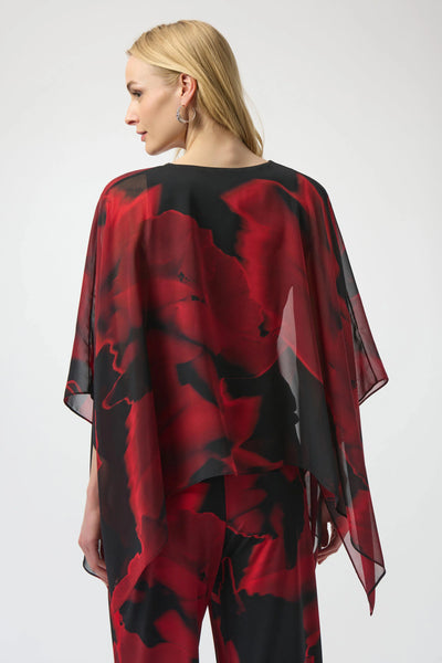 JOSEPH RIBKOFF 254090 RECYCLED CHIFFON ABSTRACT PRINT PONCHO TOP