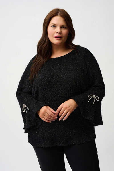 JOSEPH RIBKOFF 254098 FUZZY METALLIC KNIT BOXY TOP