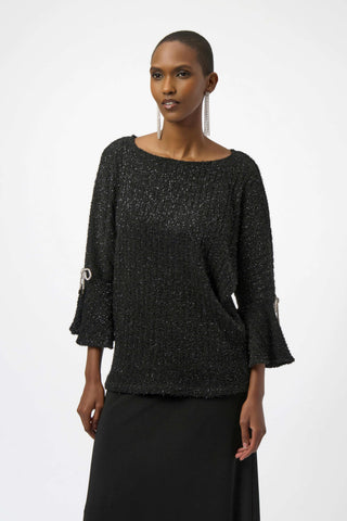 JOSEPH RIBKOFF 254098 FUZZY METALLIC KNIT BOXY TOP