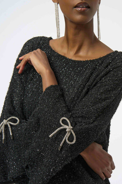 JOSEPH RIBKOFF 254098 FUZZY METALLIC KNIT BOXY TOP